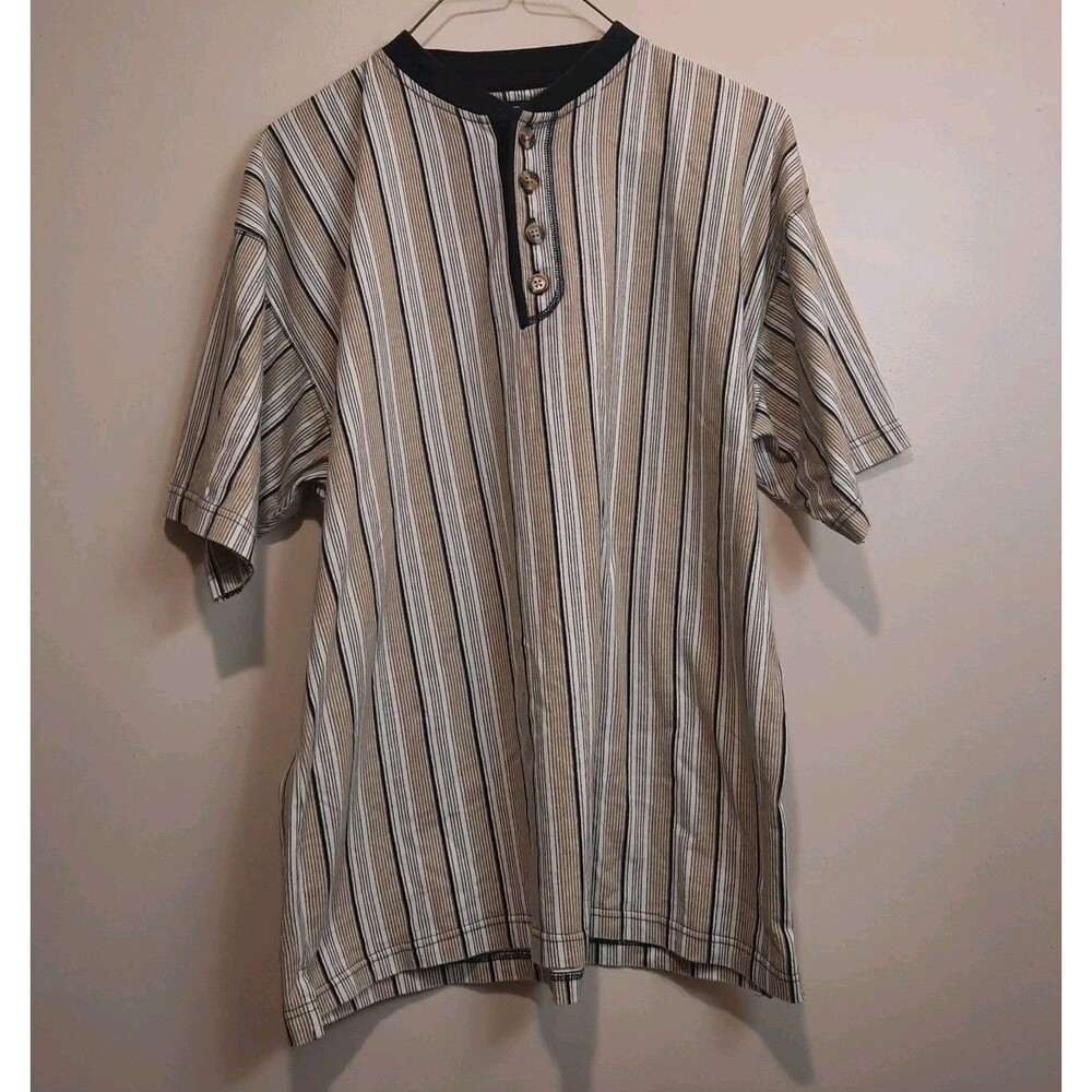 VTG Drummer Boy Mens S Striped Henley Shirt 100% Cotton Short Sleeve Y2K 90s
